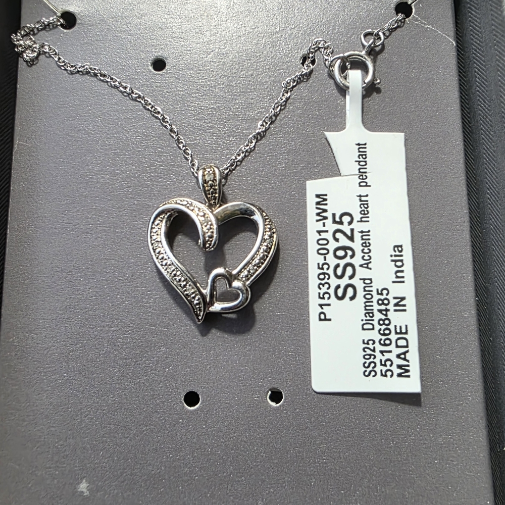 JTV 925 Silver Heart Pendant Necklace with Accents